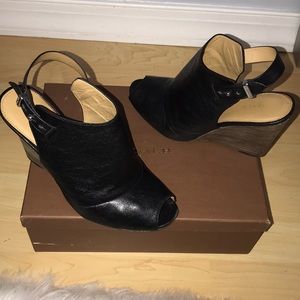 womens black peep toe wedges